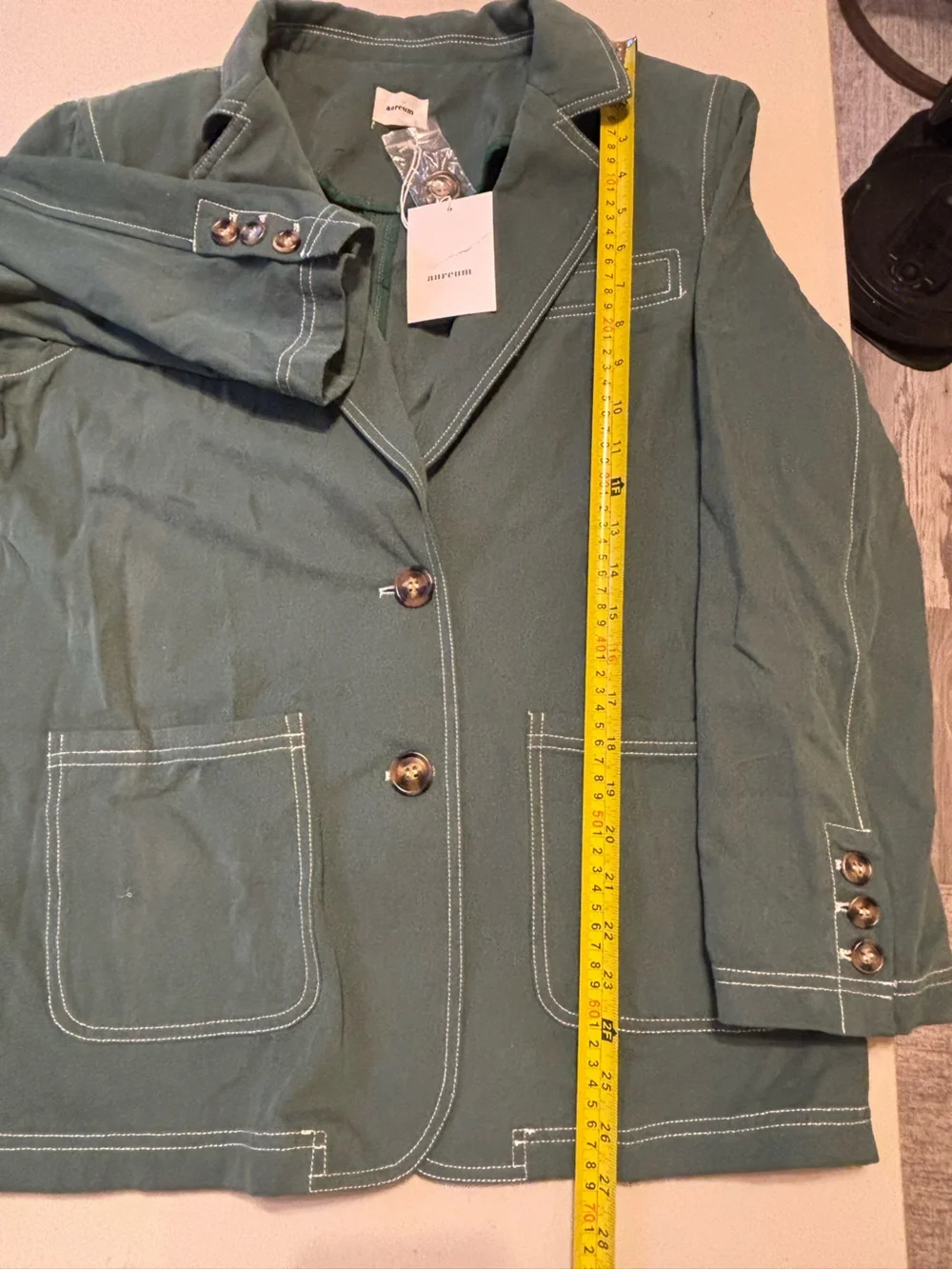 AUREUM Dark Green Contrast-Stitch Cotton Blazer M 0021S